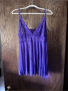 Sheer Lace-Top Purple Babydoll Chemise